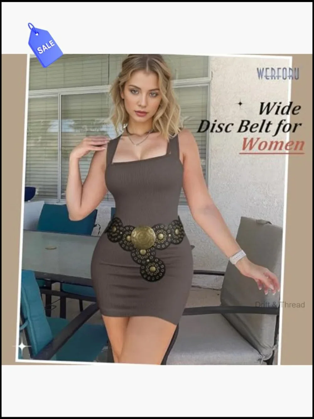 Wide Western Disc Belt Cowgirl Boho Leather Belt for Jeans Dress